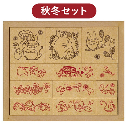 Studio Ghibli My Neighbor Totoro Seasonal Floral 12 Stamp Set  with Wooden Box